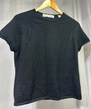 100% Two-Ply Cashmere Size L Short Sleeve Raglan Valerie Stevens Sweater